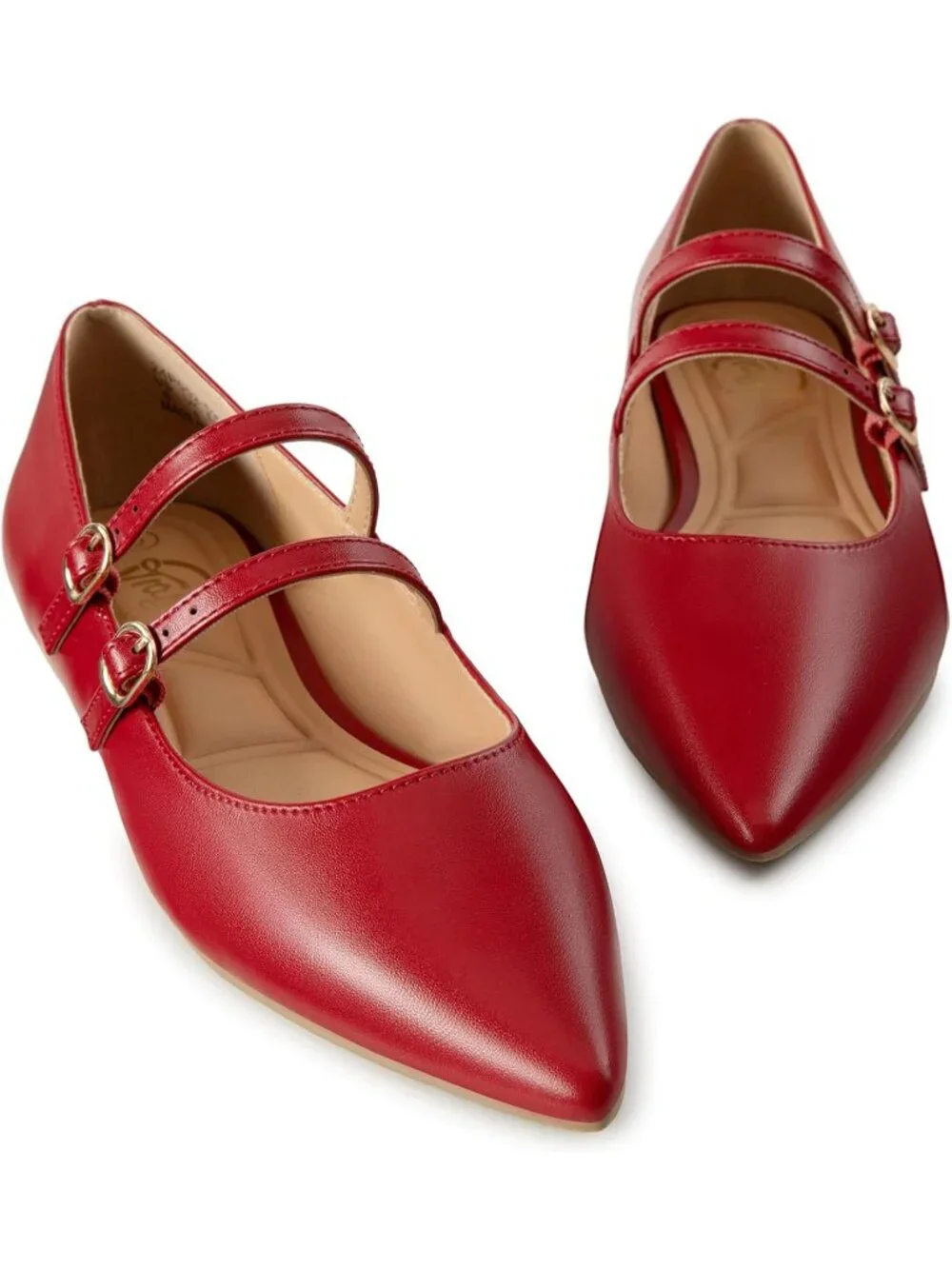 Women's Red Mary Jane Shoes Women Closed Pointed Toe Ballet Flats Comfortable